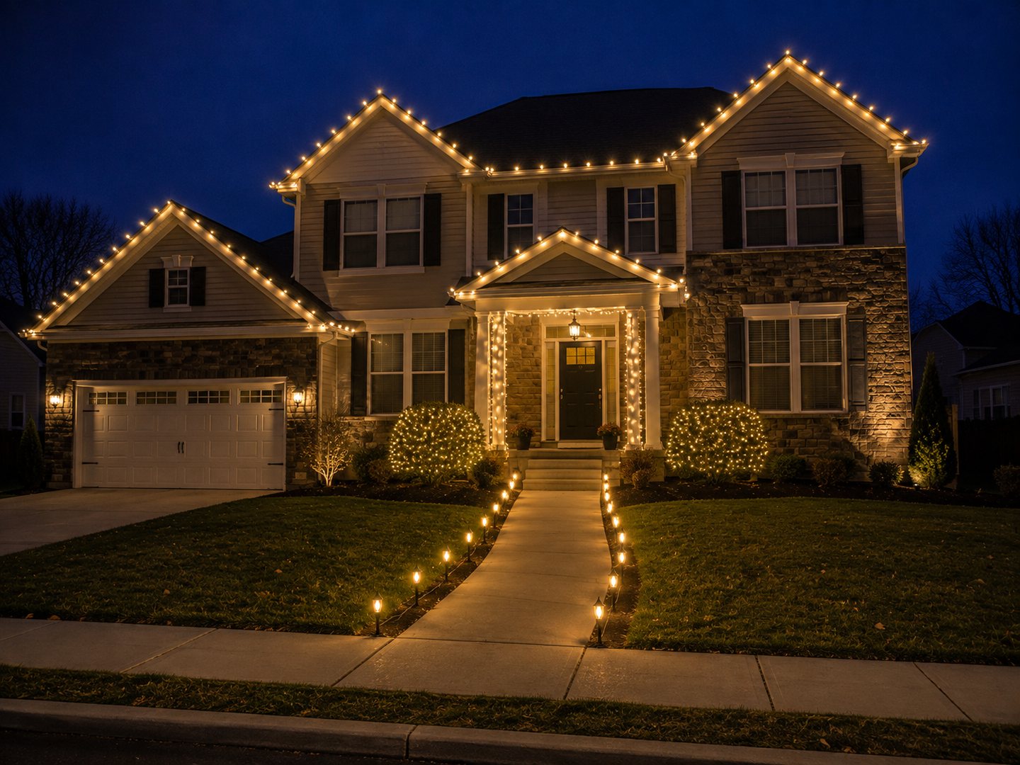 Clean roofline and walkway lighting in Mount Laurel, New Jersey