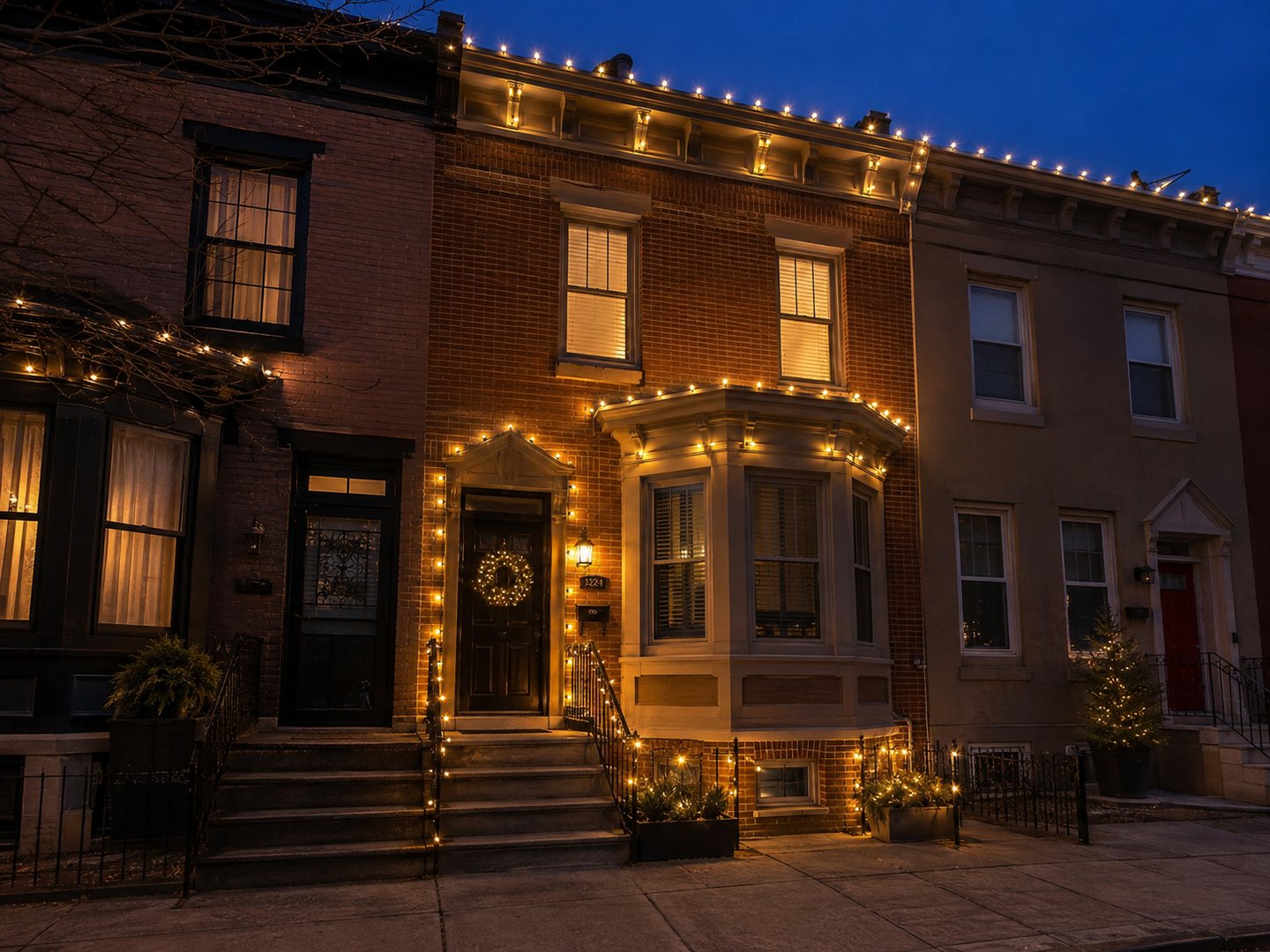Beautiful Christmas light setup for a home in Philadelphia, Pennsylvania
