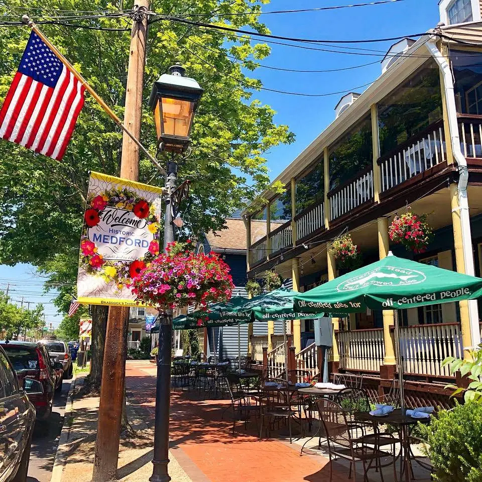 Historic Medford street and welcome banner